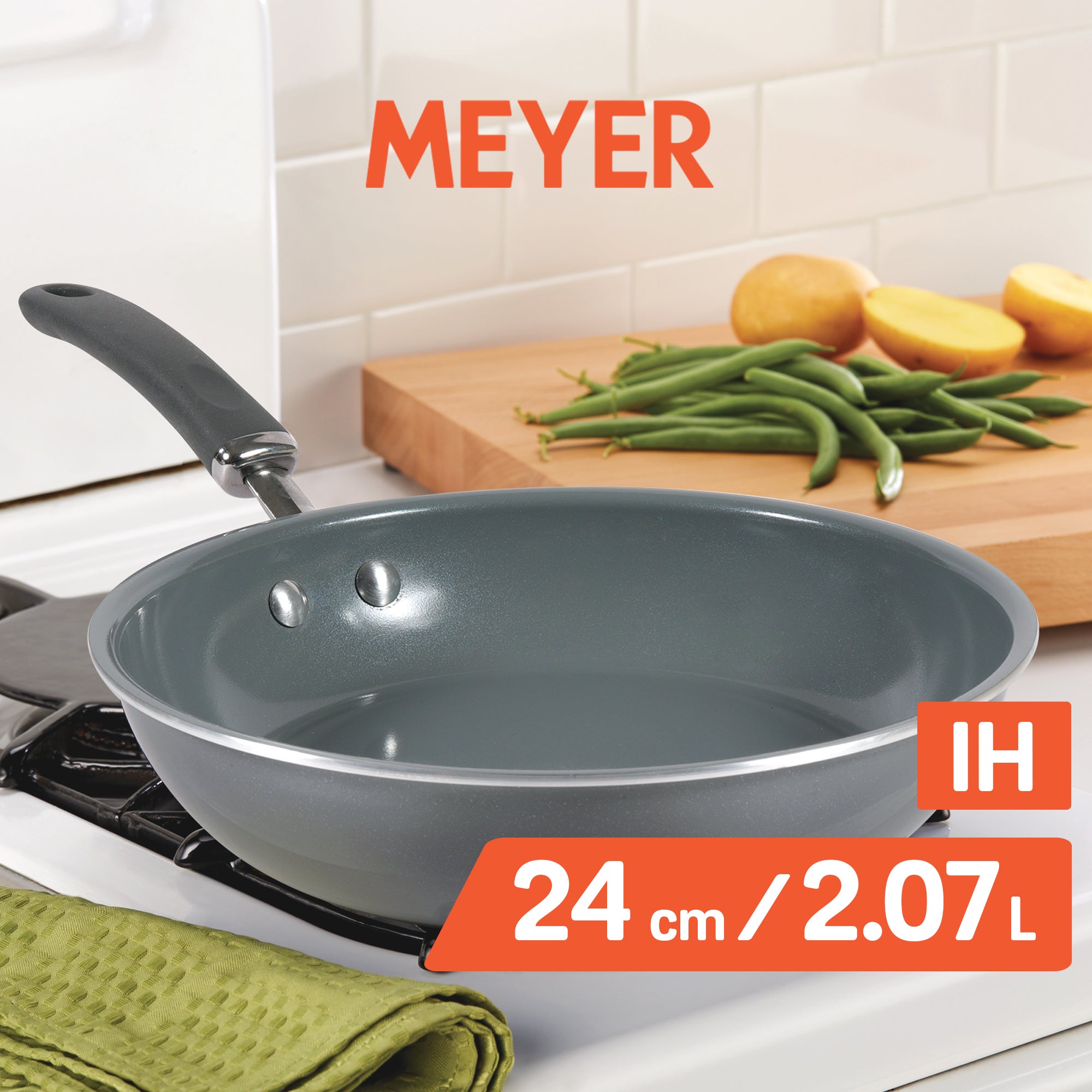 Meyer Anzen Ceramic Coated Cookware 2 piece Set -Frypan + Interchangeable Glass Lid, 24cm