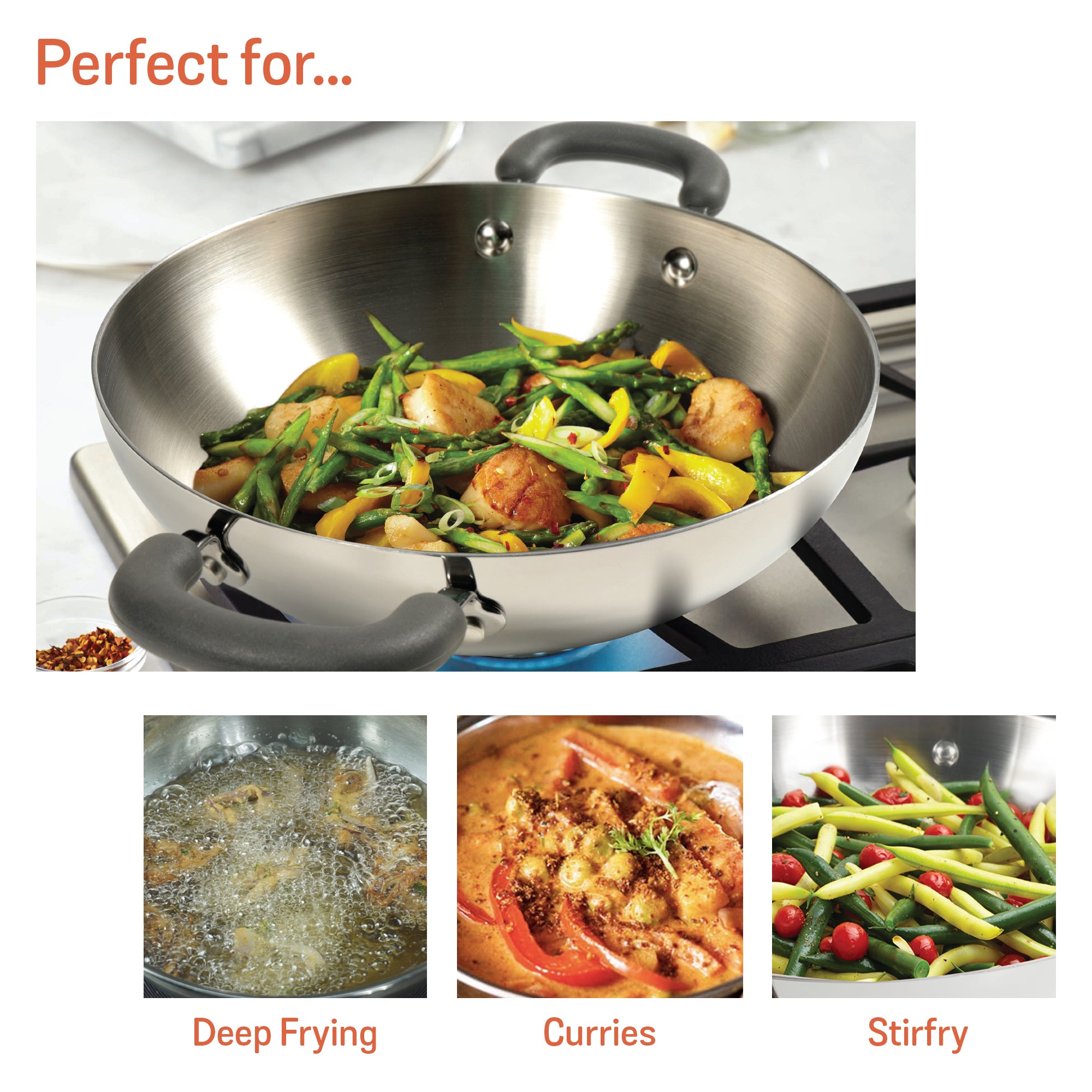 Meyer Trivantage Stainless Steel Triply Cookware Kadai / Wok with Lid, 30cm