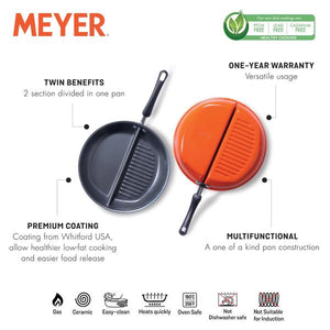 Meyer Non-Stick 30cm Divided Grillpan/Twin Pan/Breakfast Pan/Multi-Snack Pan