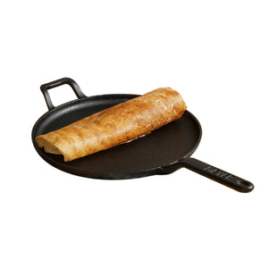 Meyer Pre-Seasoned Cast Iron Flat Dosa Tawa, 28 cm, Black