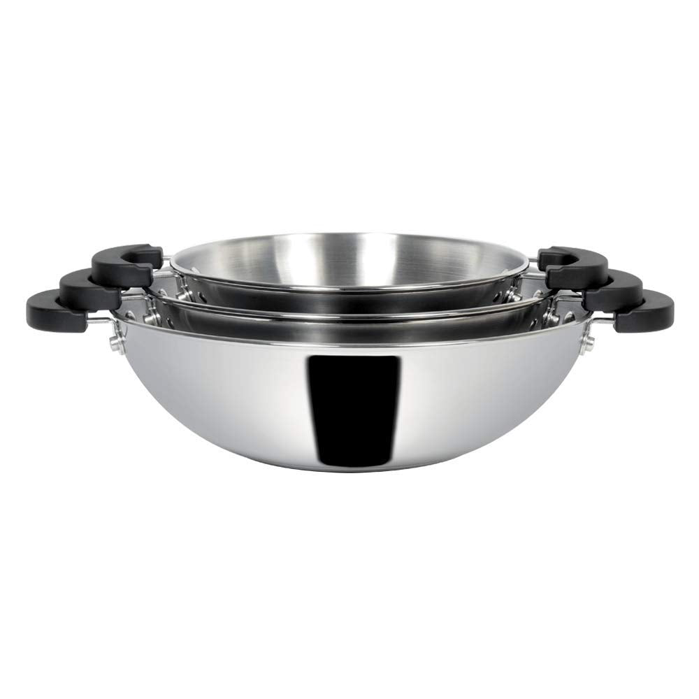 Meyer Kitchen Hacks Stainless Steel 3 Piece Open Kadai/Wok Set, (22 cm / 26 cm/ 30 cm)