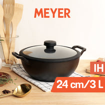 Meyer Pre Seasoned Cast Iron Deep Kadai/Wok with Glass Lid , 24cm