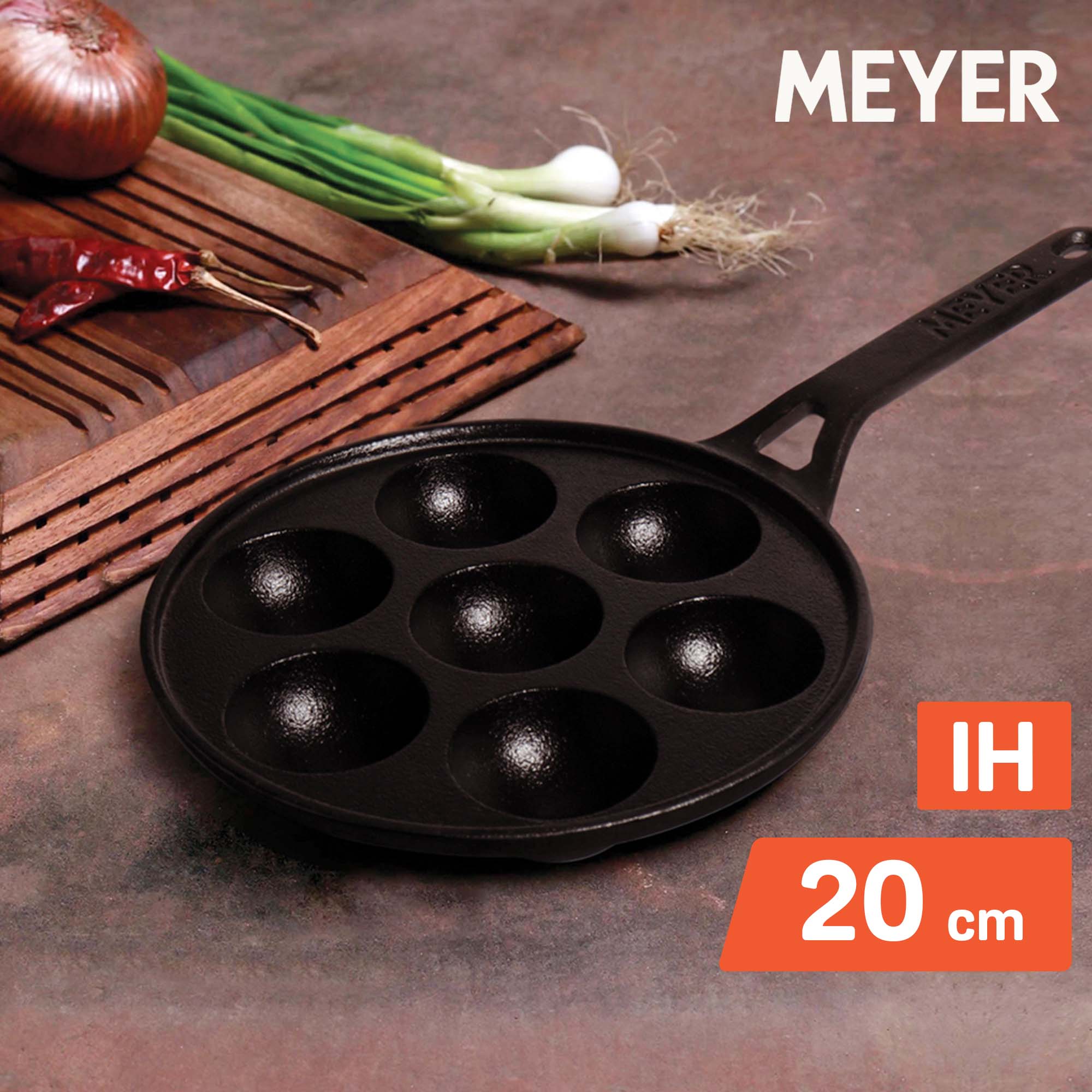 Meyer Pre Seasoned Cast Iron Appam Pan, 20cm