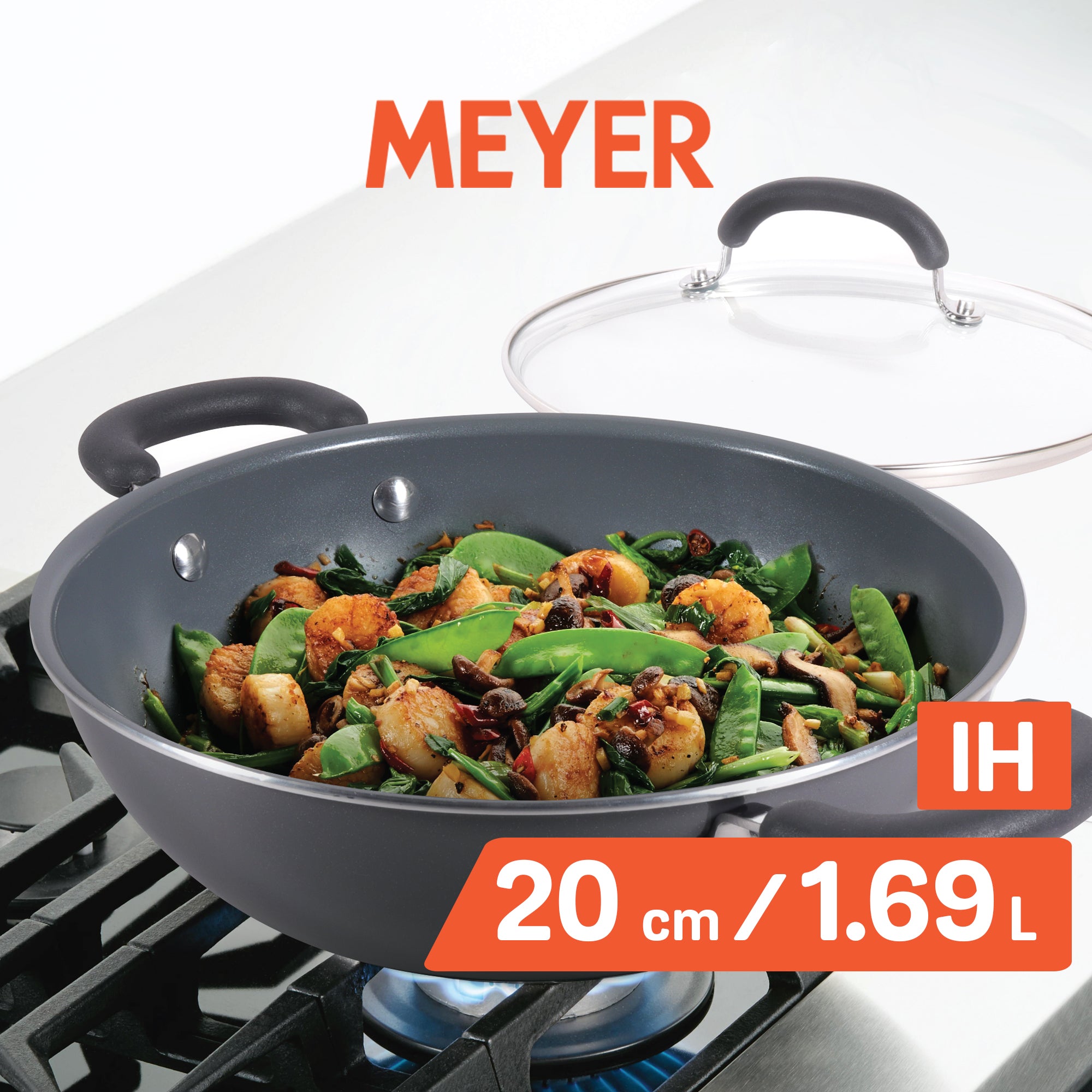 Meyer Anzen Ceramic Coated Cookware 20cm Wok / Kadai with Lid