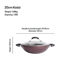 Meyer Merlot Non-Stick Kadai/Wok with Lid, 20cm