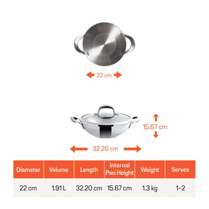 Meyer Select Stainless Steel Kadai 22cm (Induction & Gas Compatible)