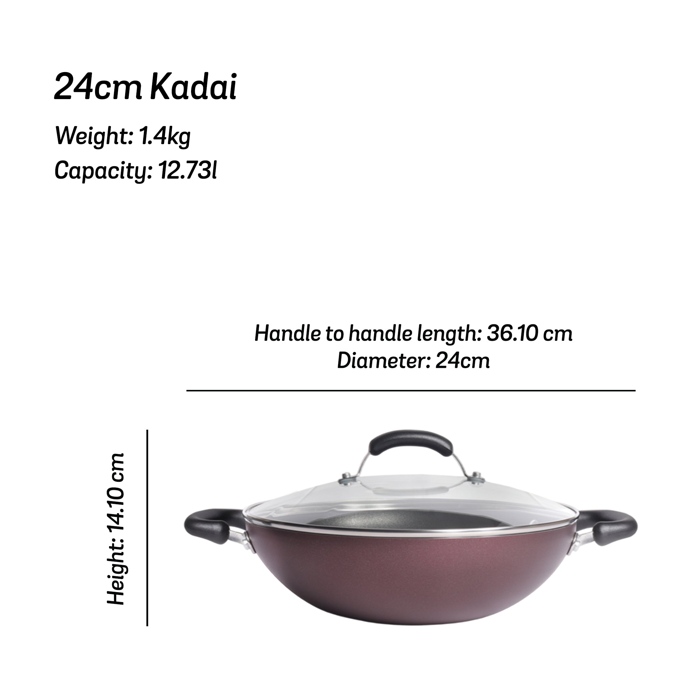 Meyer Merlot Non-Stick Kadai/Wok with Lid, 24cm