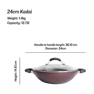 Meyer Merlot Non-Stick Kadai/Wok with Lid, 24cm