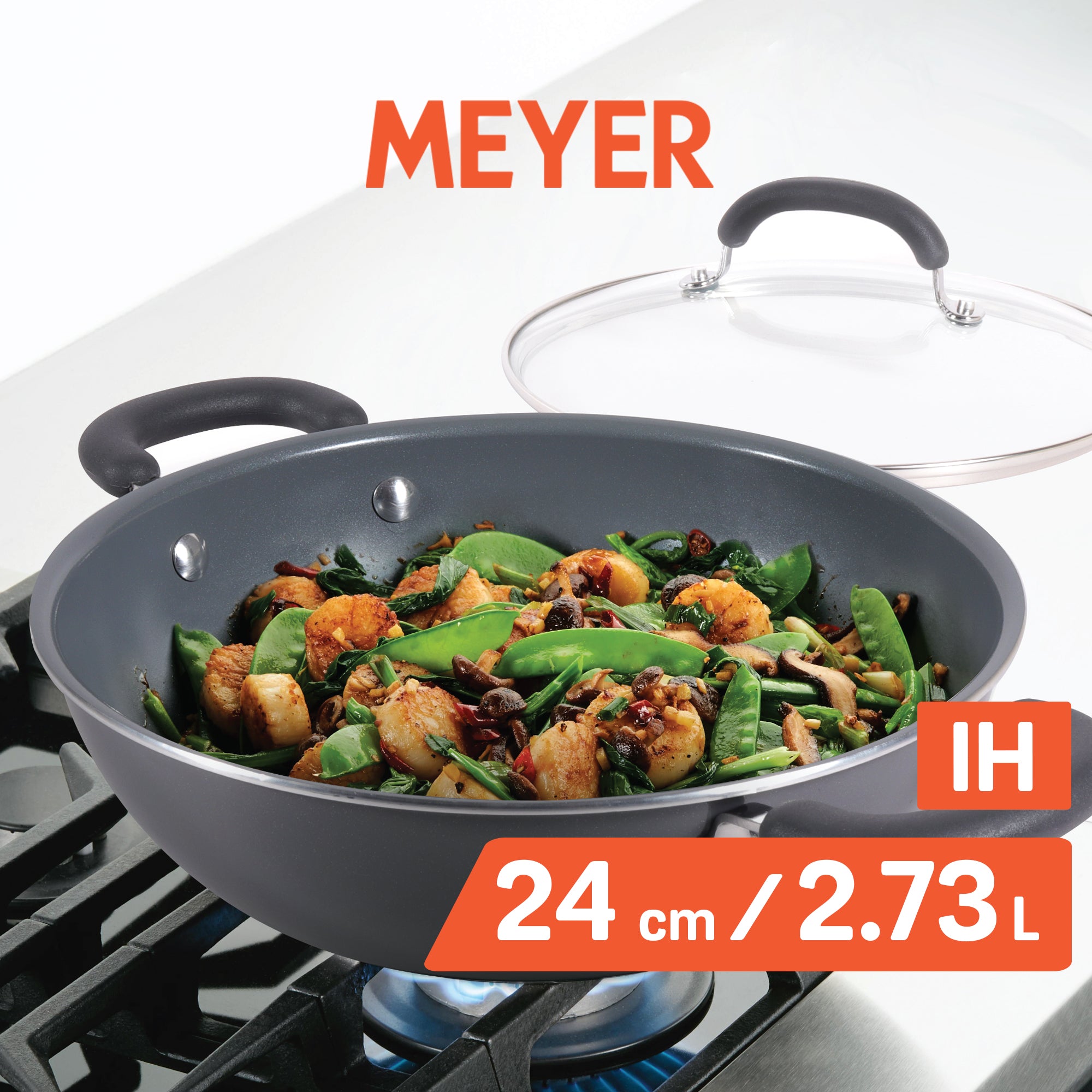 Meyer Anzen Ceramic Coated Cookware 24cm Wok / Kadai with Lid