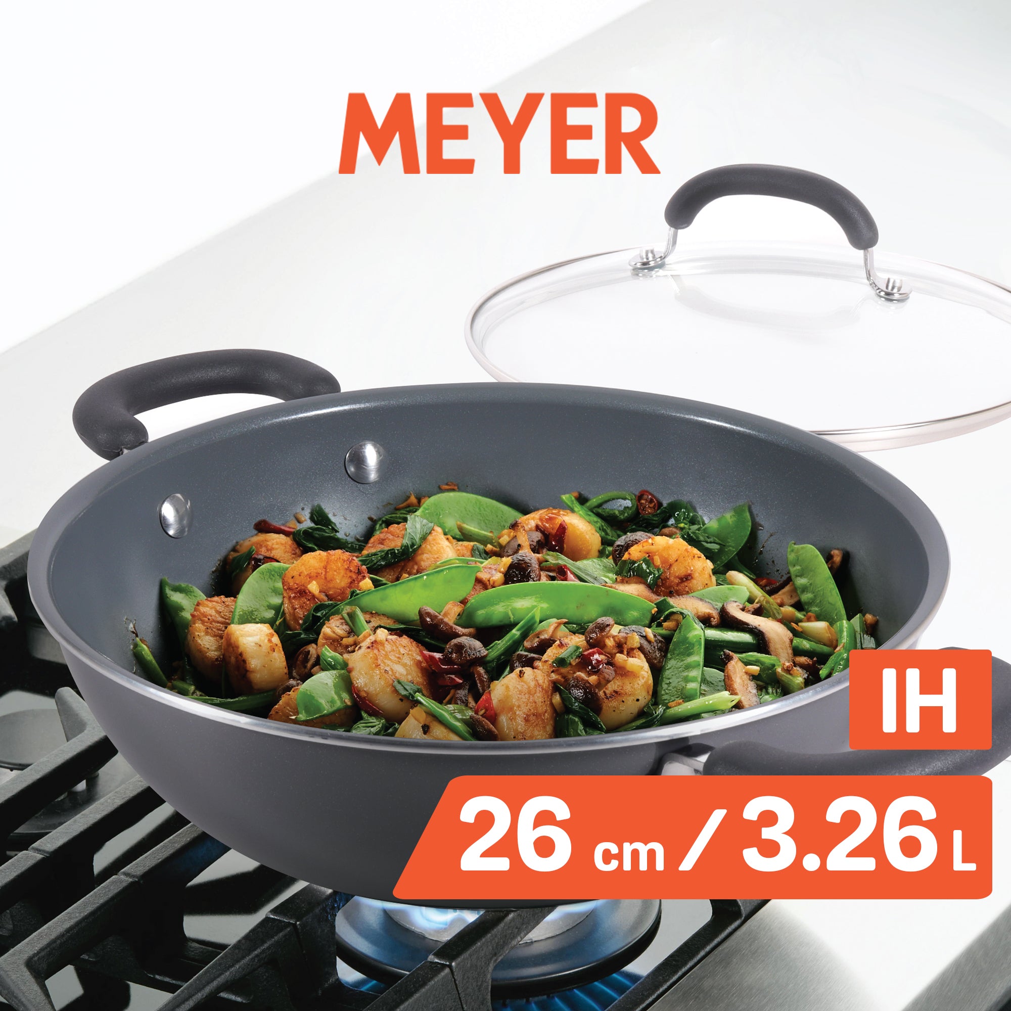 Meyer Anzen Ceramic Coated Cookware 26cm Wok / Kadai with Lid