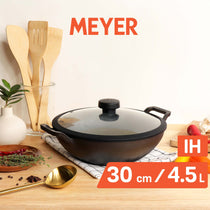 Meyer Pre Seasoned Cast Iron shallow Kadai With Glass Lid ,30cm