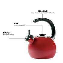 Circulon Enamel On Steel Whistling Tea Kettle 1.9 Liters, Red