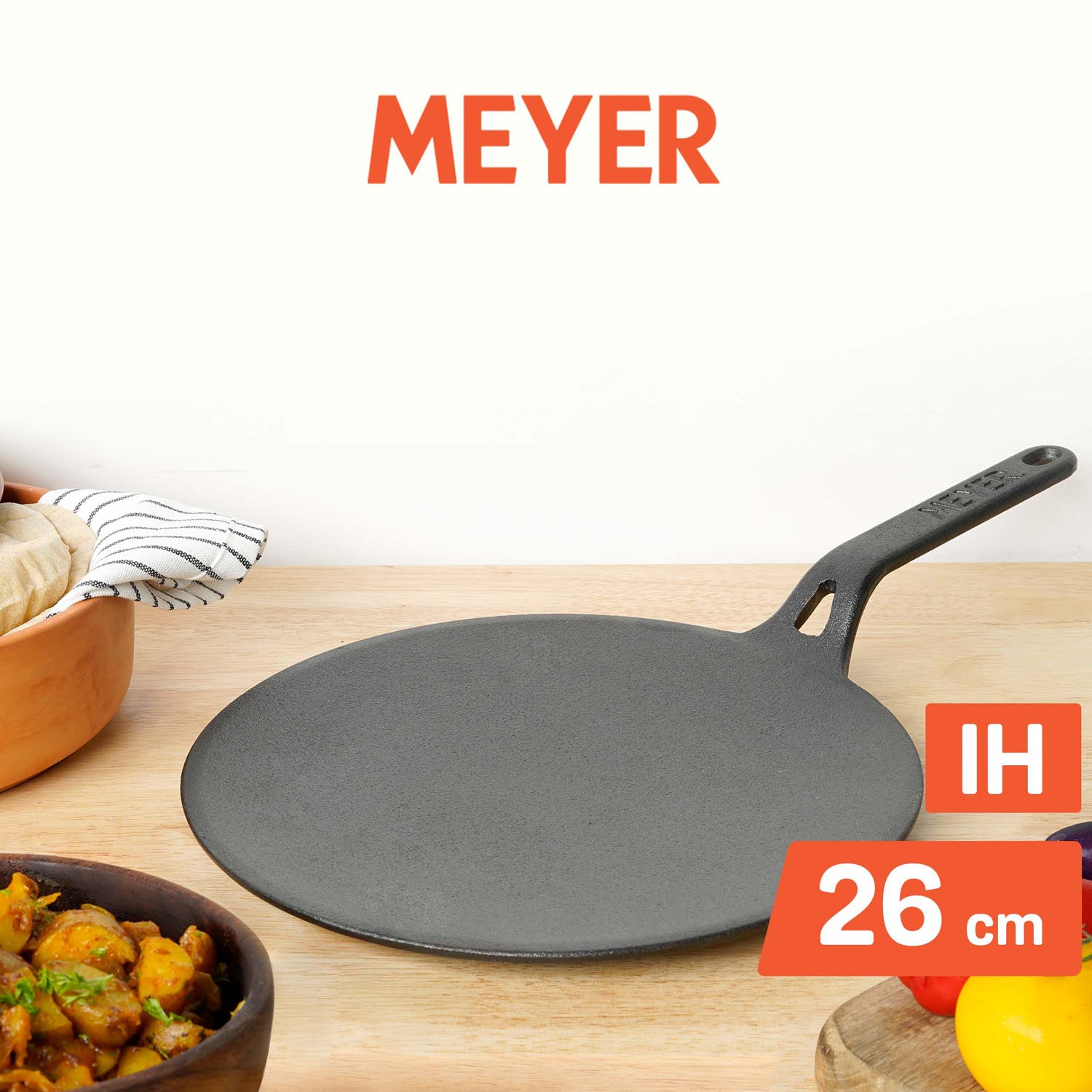 Meyer Pre-Seasoned Cast Iron Roti/Chapati Tawa 26cm, Black