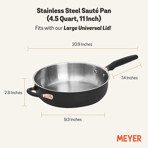 Meyer Accent Series Stainless Steel Saute Pan with Helper Handle, 4.5 Litres