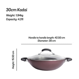 Meyer Merlot Non-Stick Kadai/Wok with Lid, 30cm