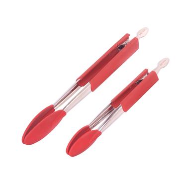 Meyer 2-Piece Crimson Silicone Tongs Set With Stainless Steel Body (23cm & 30cm)