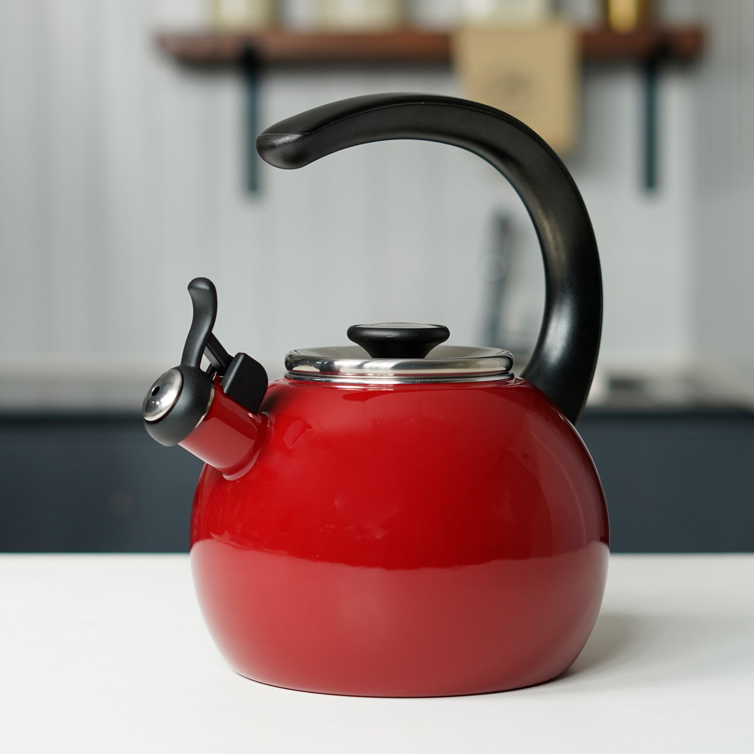 Circulon Enamel On Steel Whistling Tea Kettle 1.9 Liters, Red