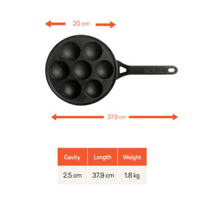 Meyer Pre Seasoned Cast Iron Appam Pan, 20cm