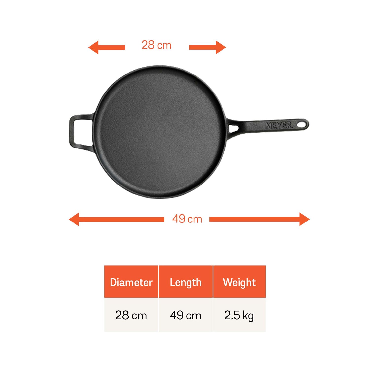 Meyer Pre-Seasoned Cast Iron Flat Dosa Tawa, 28 cm, Black