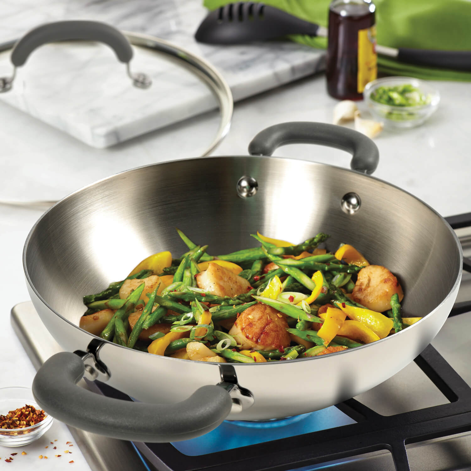 Meyer Trivantage Stainless Steel Triply Cookware 3pcs Set - 28cm Open Frypan + 30cm Kadai/Wok with Lid