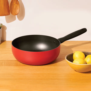 Meyer Bauhaus Nonstick Open Saucier, 24 cm, Red