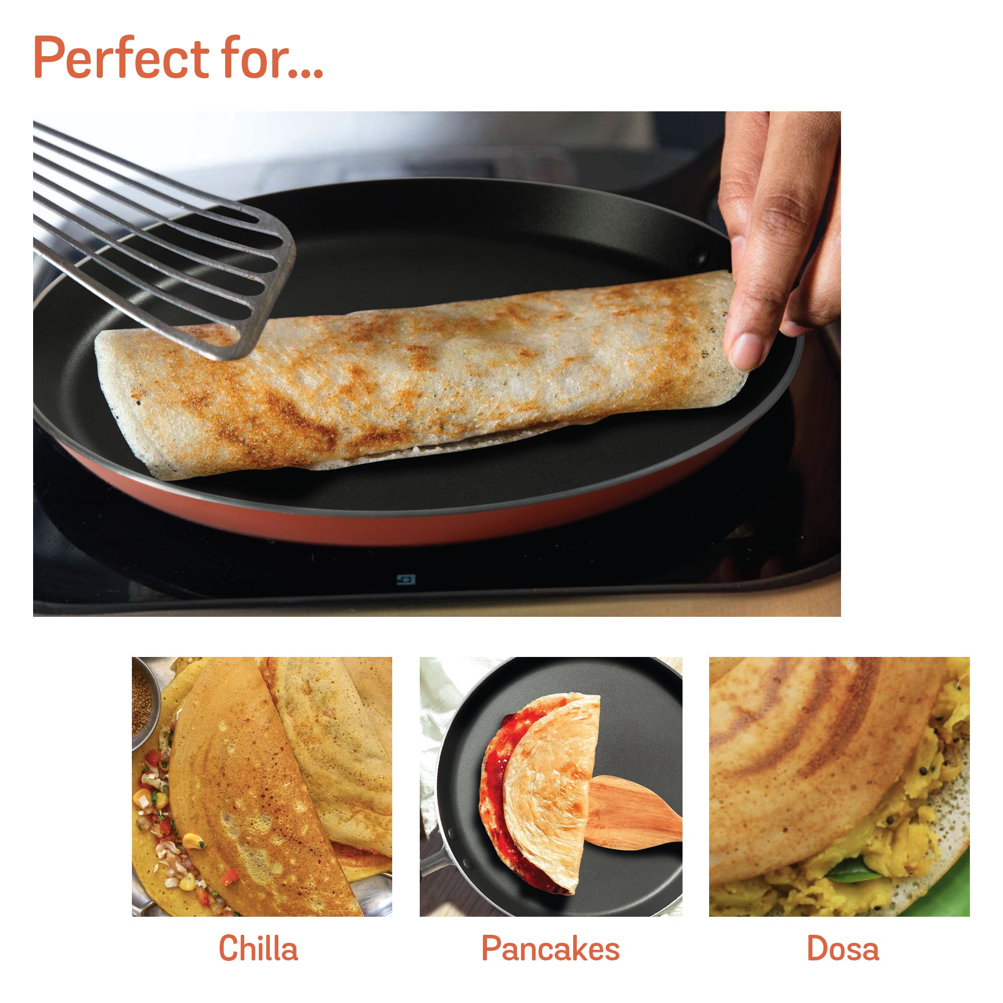 Meyer Premium Non-Stick (4mm thick)28cm Flat Dosa Tawa, Orange