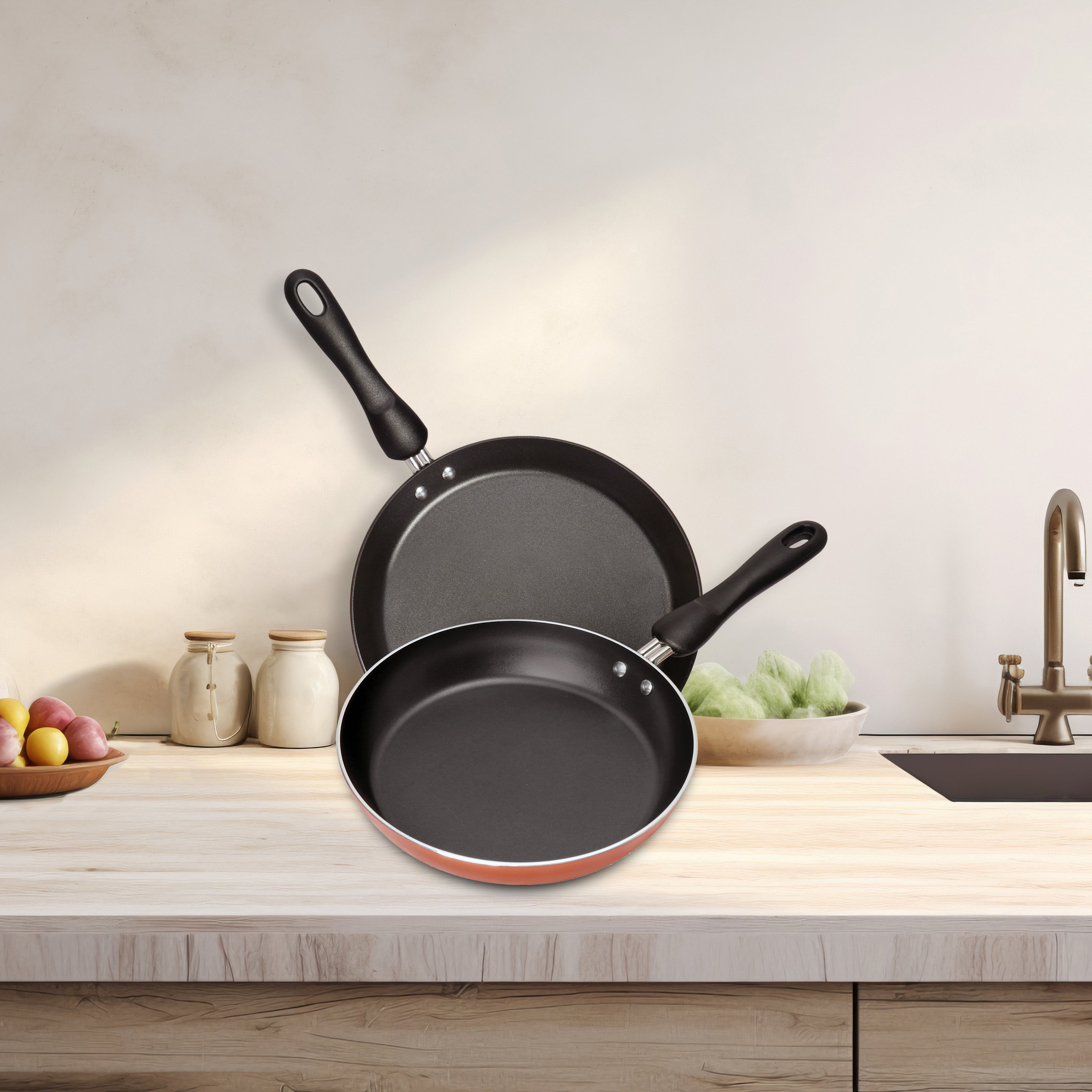 Meyer Non-Stick 2-Piece Cookware Set, Frypan + Flat Tawa (Suitable For Gas & Electric Cooktops)