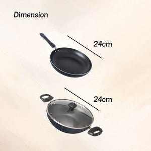 Meyer Non-Stick 3pcs Set, 24cm Frypan + 24cm Kadai with Interchangeable Lid