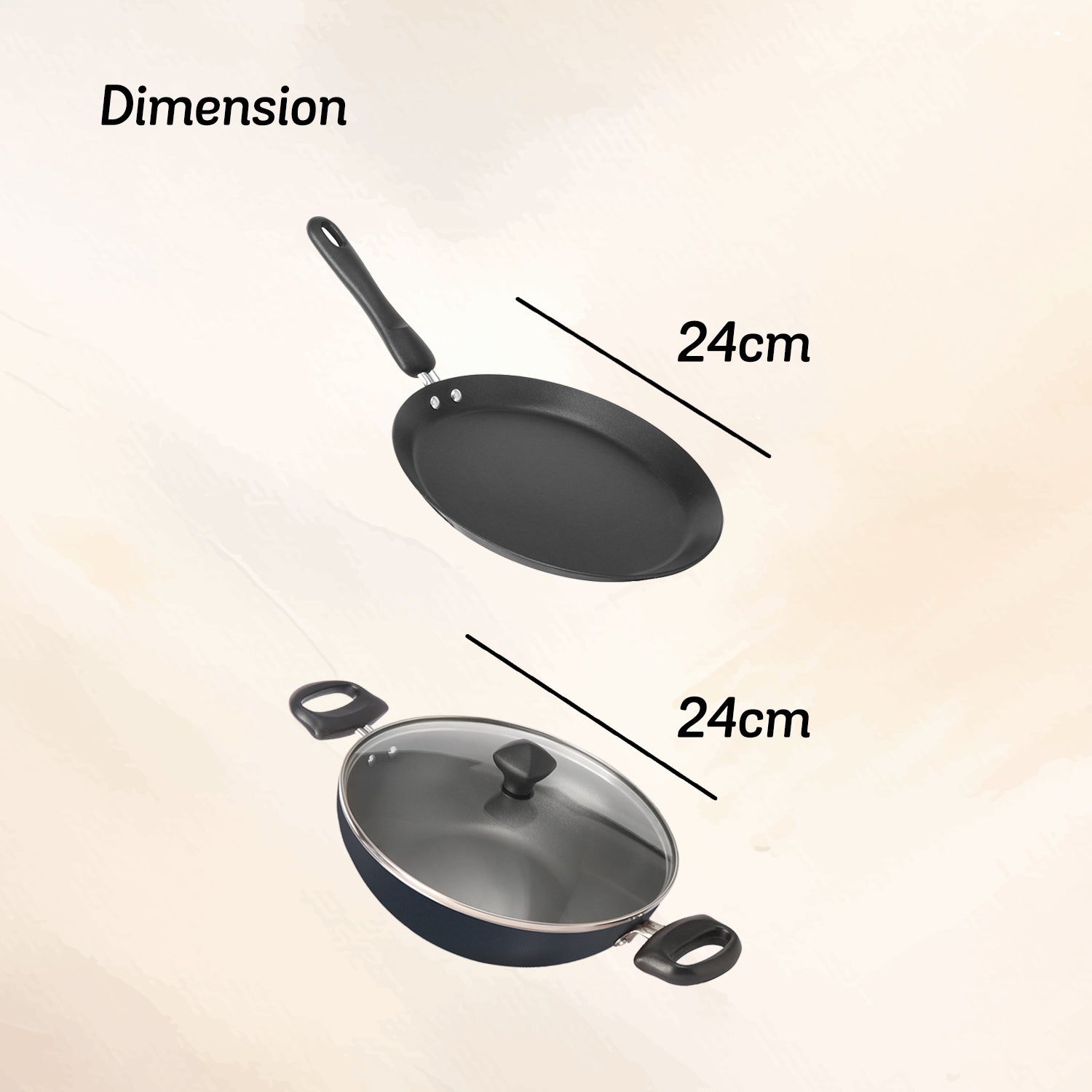 Meyer Non-Stick 3pcs Set (24cm Kadai with Lid + 24cm Flat Dosa Tawa)