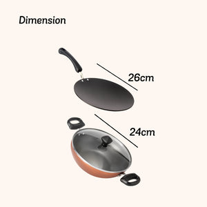 Meyer Non-Stick 4pcs Cookware Set (Kadai + Curved Roti/Chappati Tawa + Nylon Turner)