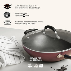 Meyer Merlot Non-Stick Kadai/Wok with Lid, 20cm