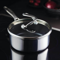 Circulon Clad Stainless Steel Saucepan with Glass Lid and Hybrid SteelShield and Nonstick Technology, 16cm, Silver