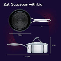 Circulon Clad Stainless Steel Saucepan with Glass Lid and Hybrid SteelShield and Nonstick Technology, 16cm, Silver