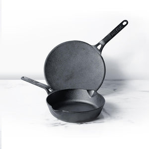 Meyer Pre Seasoned Cast Iron 2pcs Set (20cm Frypan/Skillet + 26cm Roti Tawa) - Pots and Pans